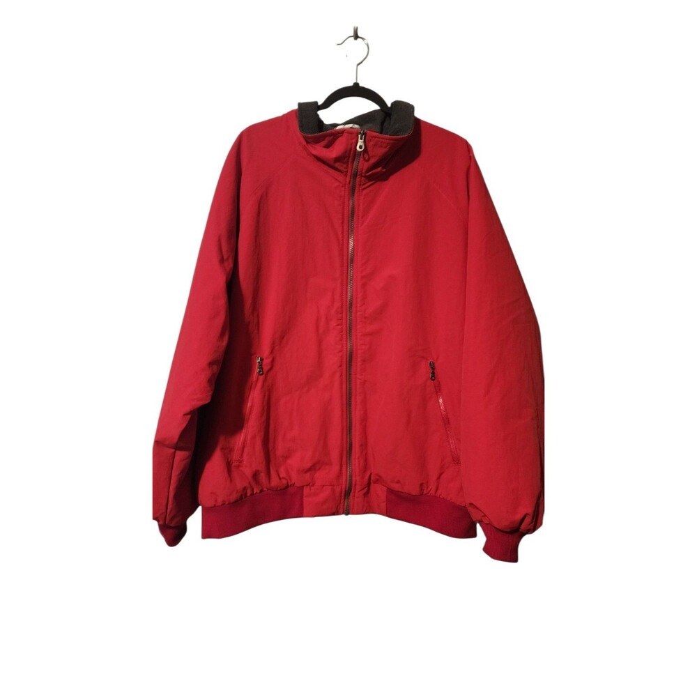 Lands' End Jacket Coat Mens Size XL 46 - 48 Red Full Zip Fleece Lined Nylon